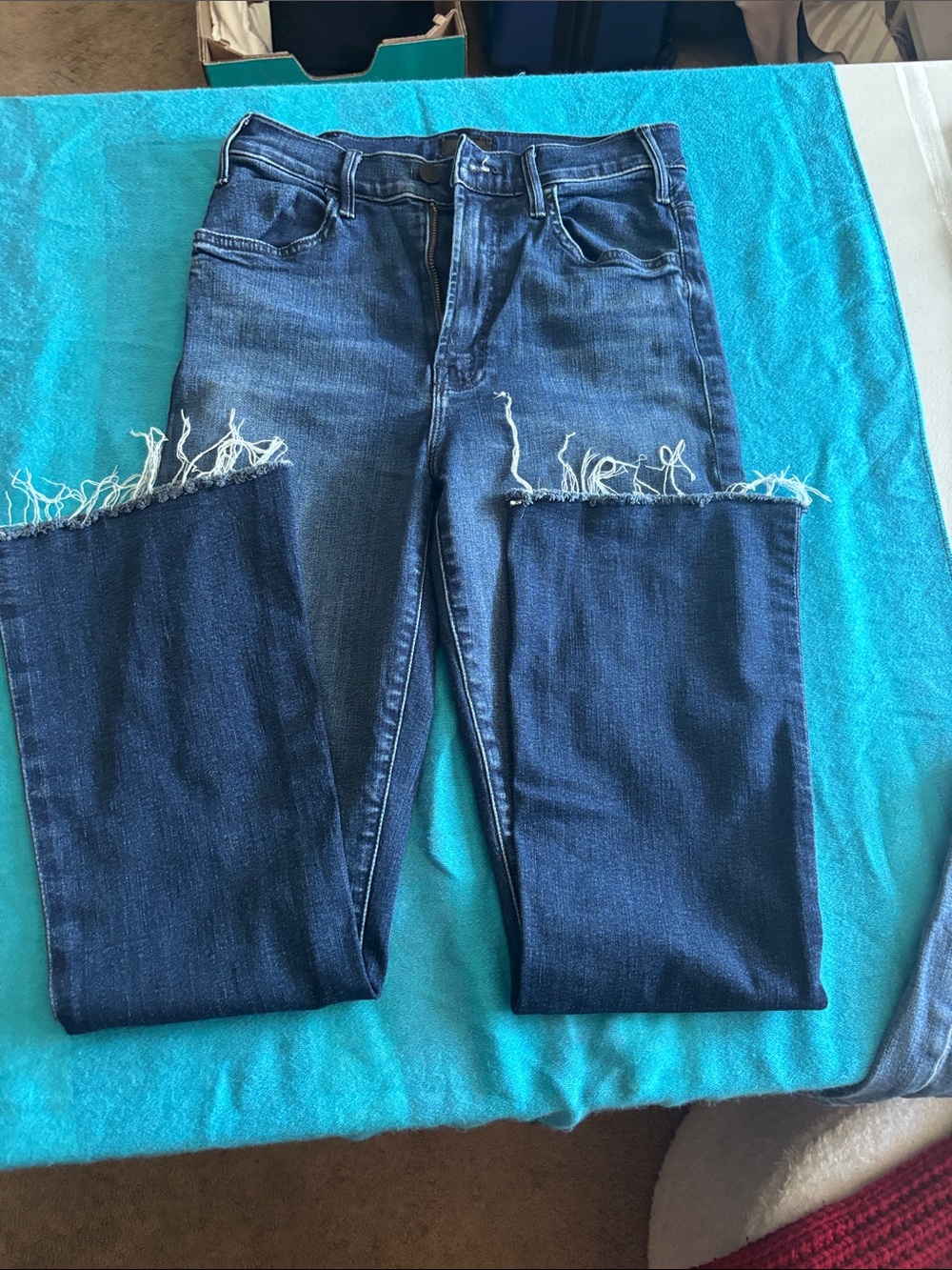 MOTHER Dark Indigo Frayed Hem Ankle Jeans